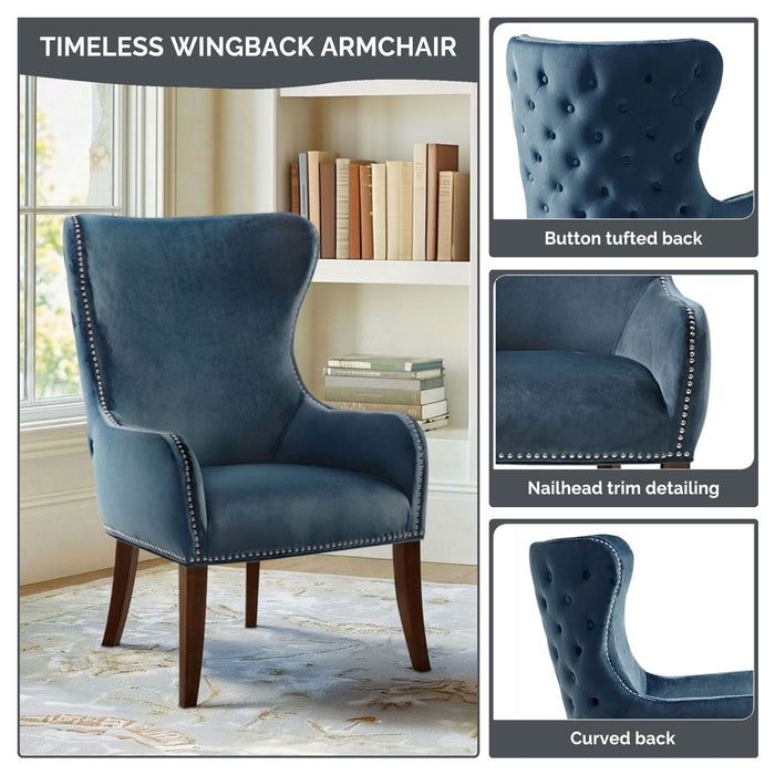 Hancock - Button Tufted Back Accent Chair - Blue