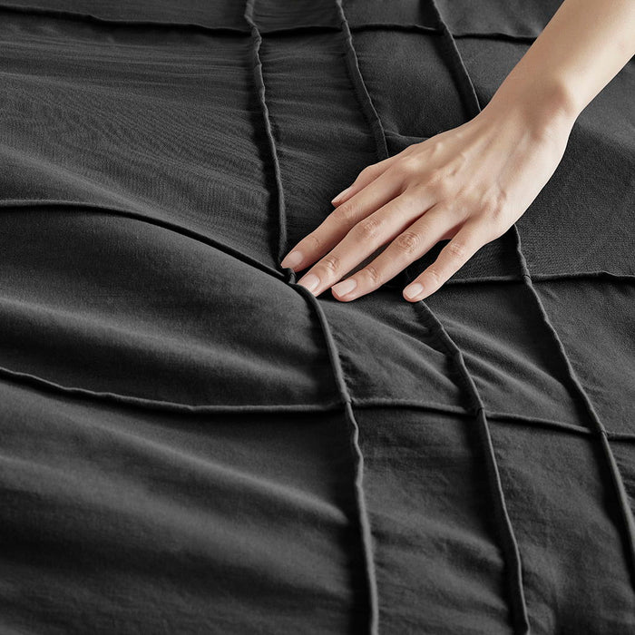 Porter - Twin/Twin Long Soft Washed Pleated Duvet Cover Set - Black - Simple Home Plus