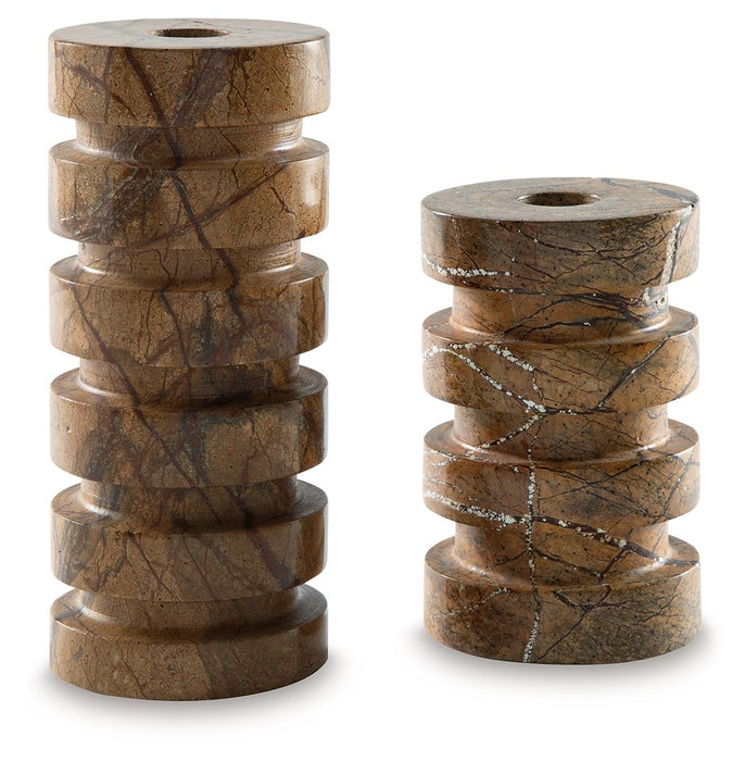 Emsleyfield - Tan - Candle Holder Set (Set of 2) - Simple Home Plus