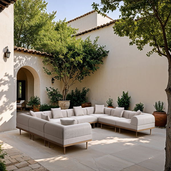 Laguna - 8 Piece Resilient Water Resistant Fabric 142" Upholstered Outdoor Patio Modular Sectional