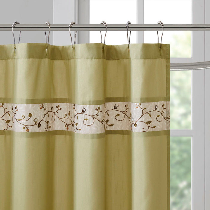Serene - Embroidered Floral Shower Curtain - Green - Simple Home Plus