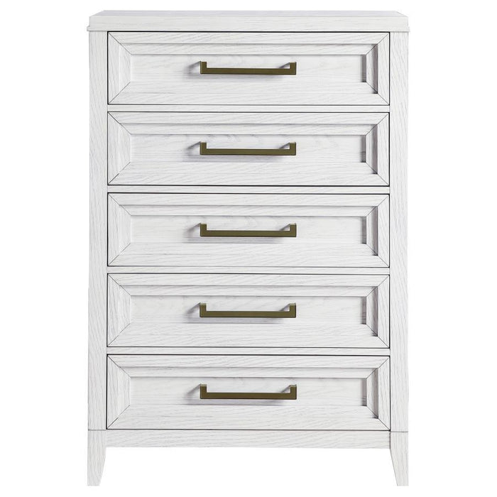 Marielle - 5-Drawer Bedroom Chest - Distressed White - Simple Home Plus
