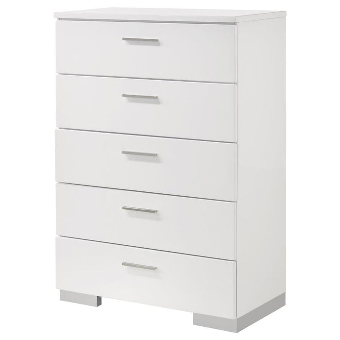 Felicity - 5-Drawer Bedroom Chest - White High Gloss - Simple Home Plus