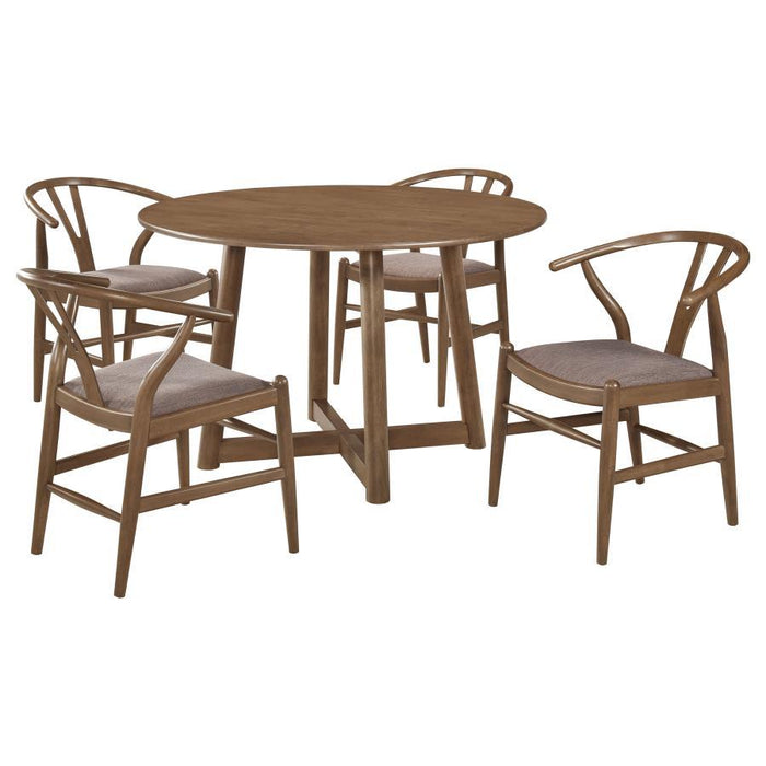 Dinah - 5 Piece Round Solid Wood Dining Set - Walnut - Simple Home Plus