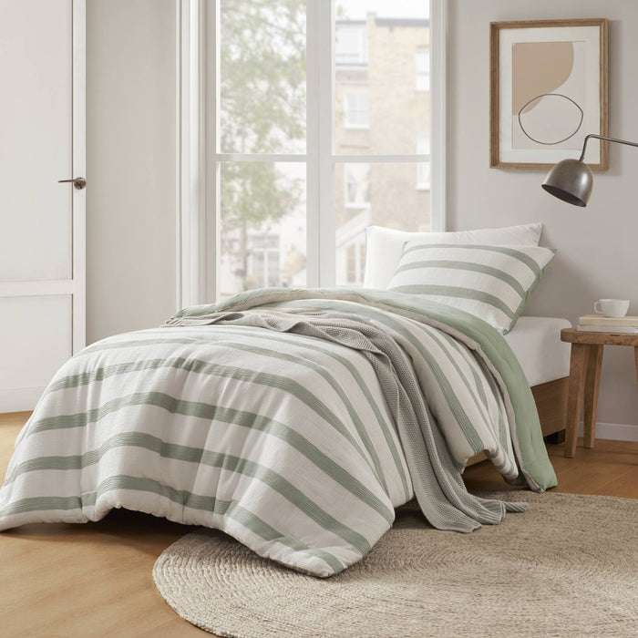 Merritt - Twin/Twin Long Yarn-Dyed Striped Comforter - Sage Green - Simple Home Plus