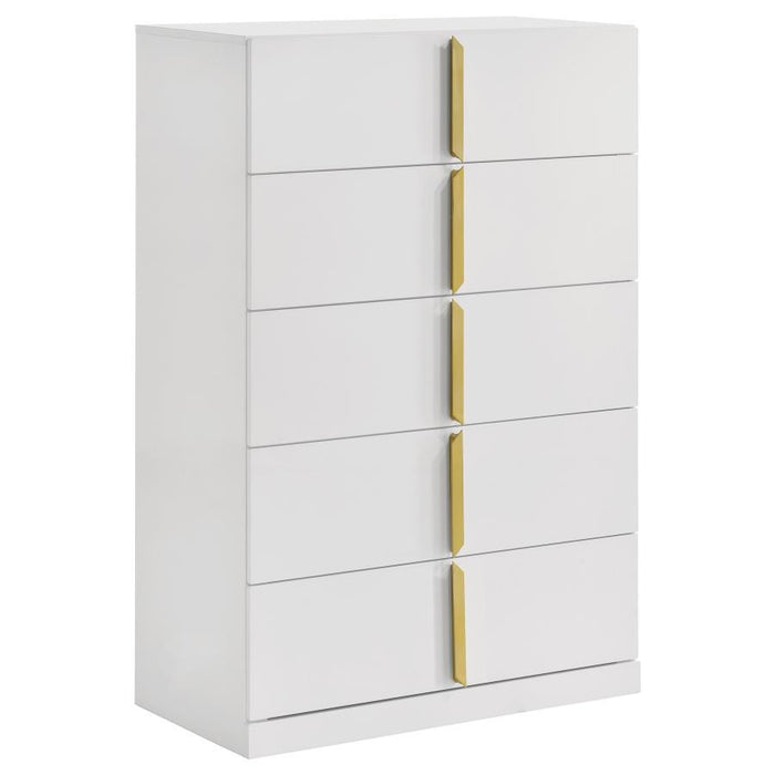 Ines - 5-Drawer Bedroom Chest Of Drawers - White High Gloss - Simple Home Plus