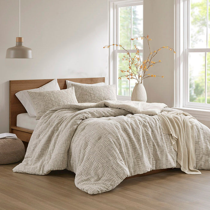 Harper - 3 Piece Full/Queen Oversized Matelasse Comforter Set - Natural - Simple Home Plus