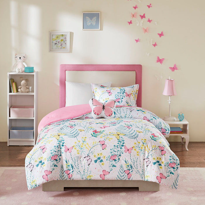 Cynthia - Printed Butterfly Comforter Set - Pink - Simple Home Plus