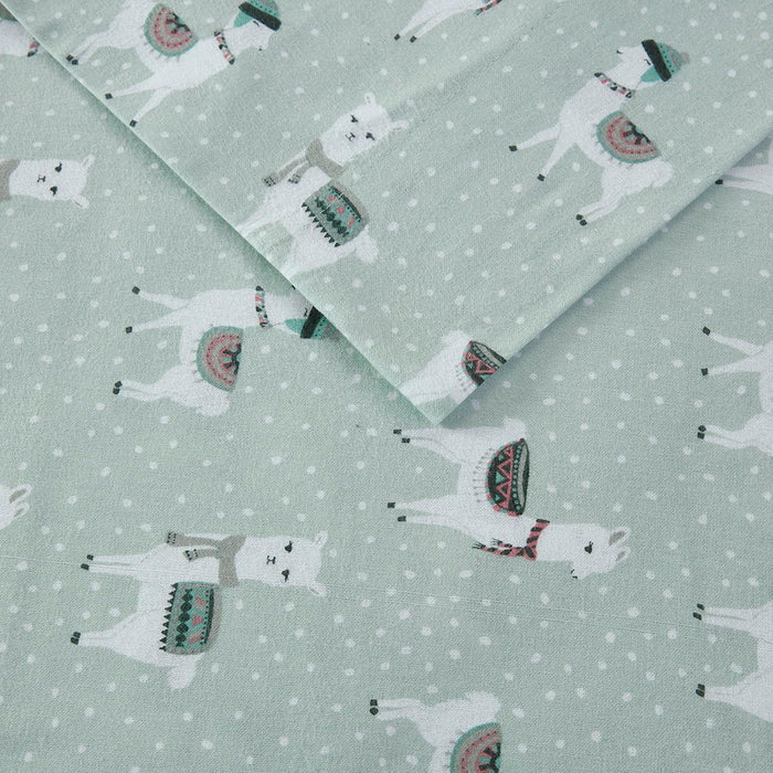 Cozy Flannel - Twin 100% Printed Sheet Set - Seafoam Llama