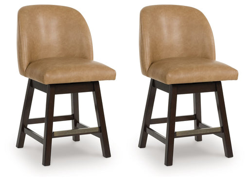 Neymorton - Dark Grayish Brown - Upholstered Swivel Faux Leather Barstool (Set of 2) - Simple Home Plus