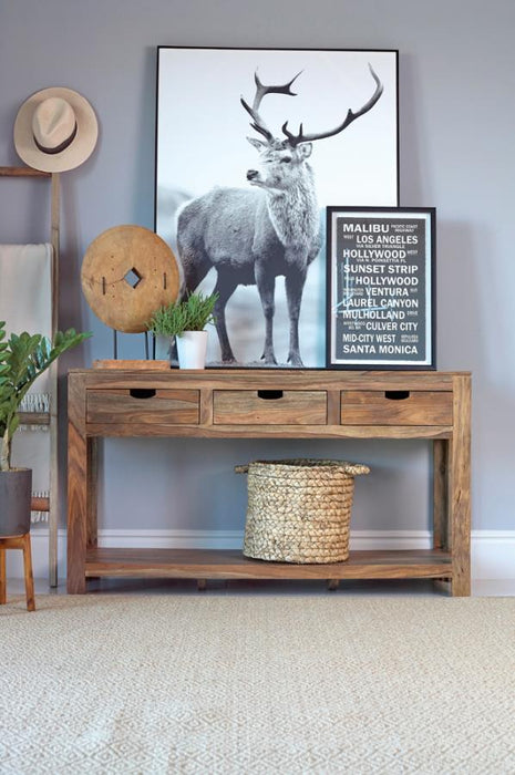 Esther - 3-Drawer Wood Console Table - Natural Sheesham - Simple Home Plus
