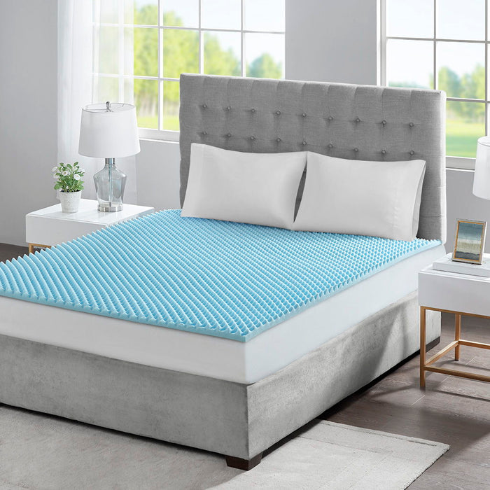 Full Gel Memory Foam All Season Reversible Hypoallergenic Cooling Mattress Topper - Blue - Simple Home Plus