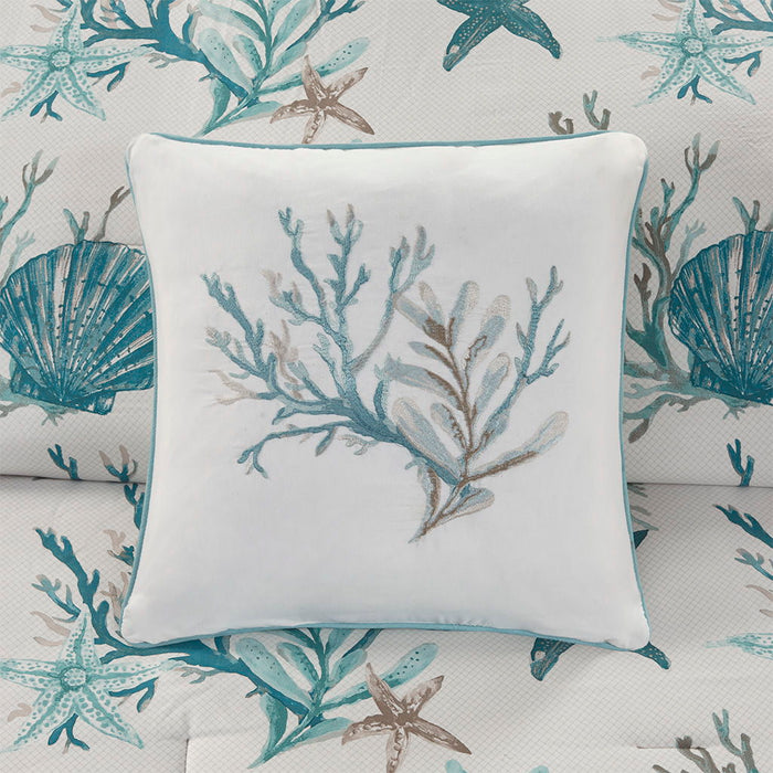 Pebble Beach - 7 Piece King Cotton Sateen Comforter Set - Aqua - Simple Home Plus