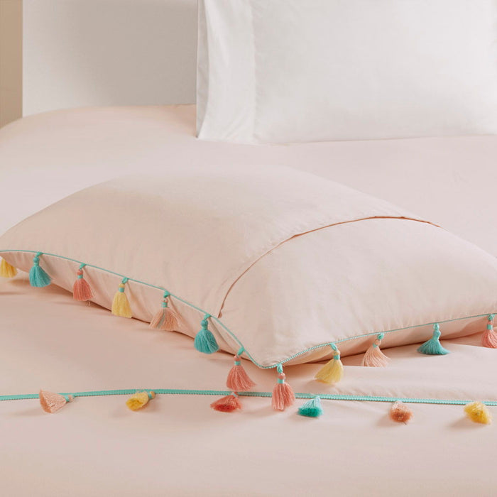 Tessa - Full Tassel Comforter Set With Heart Shaped Throw Pillow - Blush - Simple Home Plus