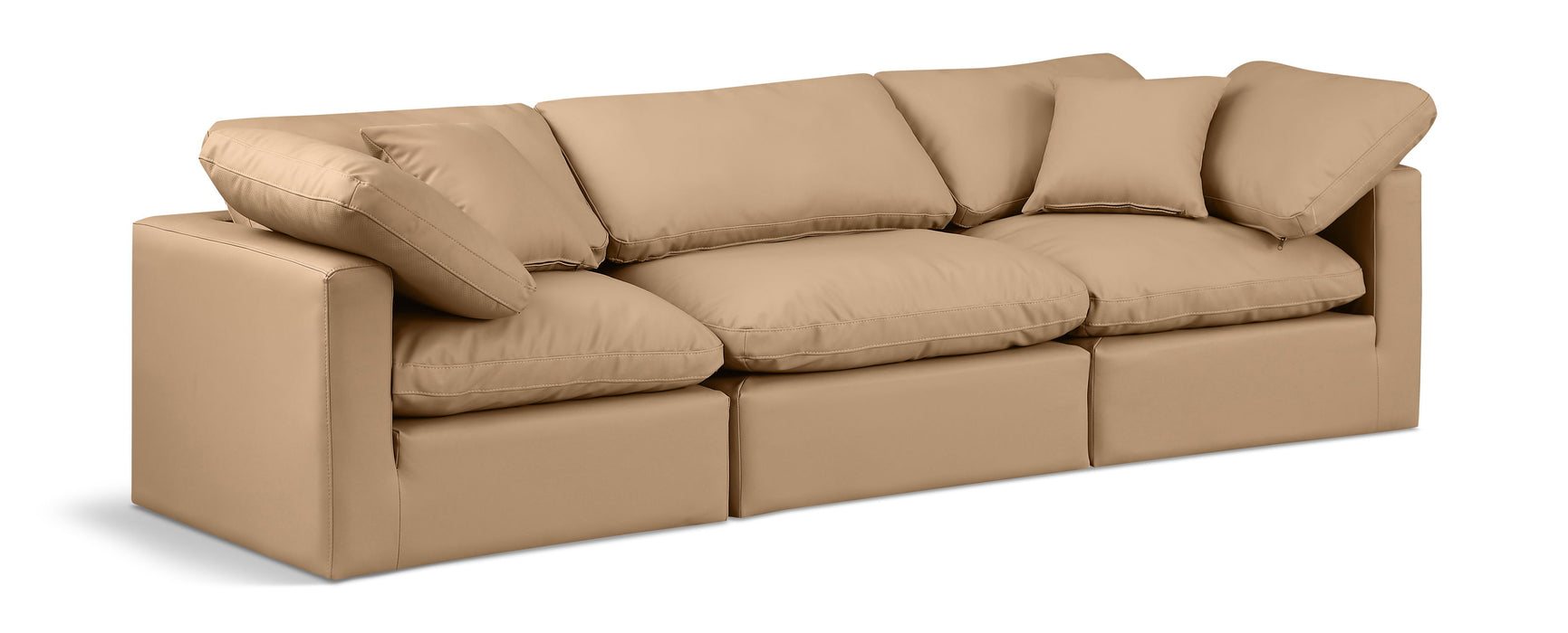 Indulge - Faux Leather 3 Seat Modular Sofa - Tan - Simple Home Plus