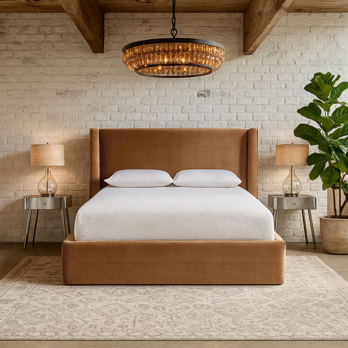 Kendall - Velvet Upholstered Bed - Saddle - Simple Home Plus