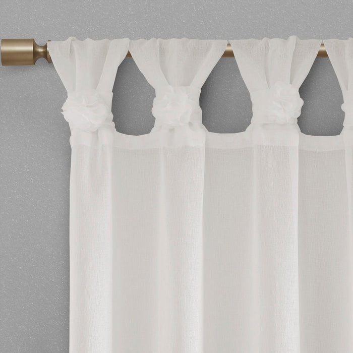 Rosette - 95" Floral Embellished Cuff Tab Top Solid Window Panel - White - Simple Home Plus
