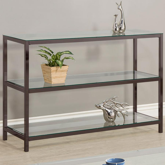 Trini - 2-Shelf Glass Top Entryway Console Table - Black Nickel - Simple Home Plus
