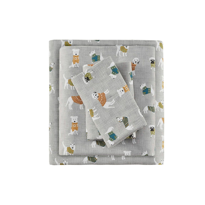 Cozy Flannel - Printed Sheet Set - Gray Dogs