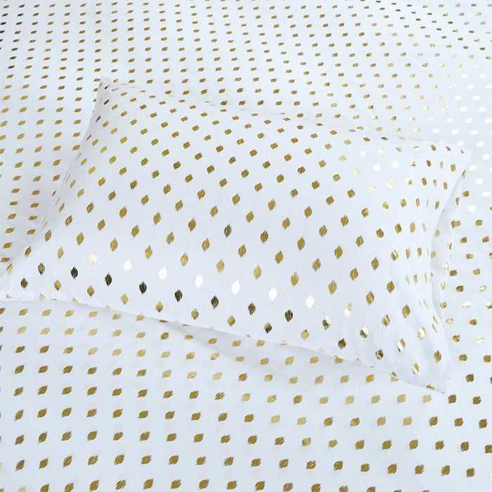 Metallic Dot - Twin Long Printed Sheet Set - White / Gold - Simple Home Plus