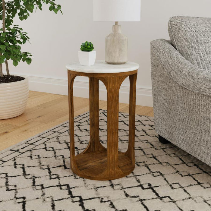 Berkeley - Round Marble Top Side Table - White And Brown - Simple Home Plus
