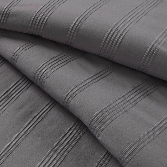 Logan - Full Striped Duvet Set - Charcoal - Simple Home Plus