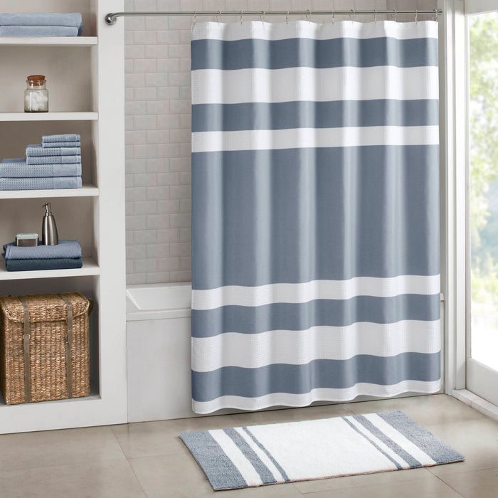 Spa Waffle - 72" x 84" Shower Curtain With 3M Treatment - Dark Blue - Simple Home Plus