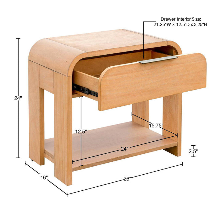 Jameson - Modern One Drawer Waterfall Nightstand - Natural - Simple Home Plus
