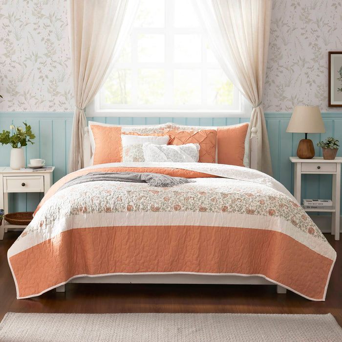 Dawn - King 6 Piece Reversible Coverlet Set - Coral - Simple Home Plus