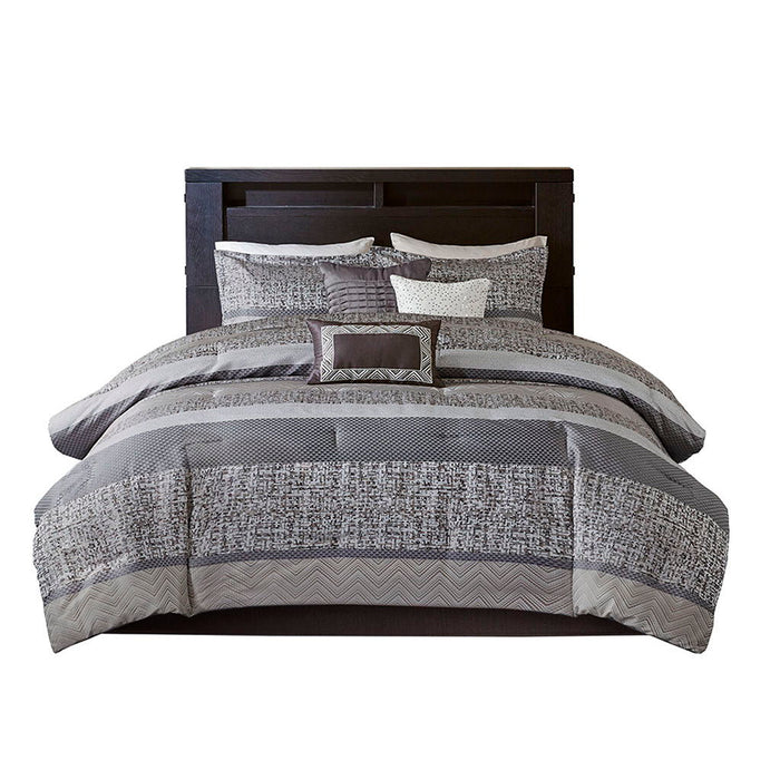 Rhapsody - King 7 Piece Comforter Set - Gray / Taupe - Simple Home Plus