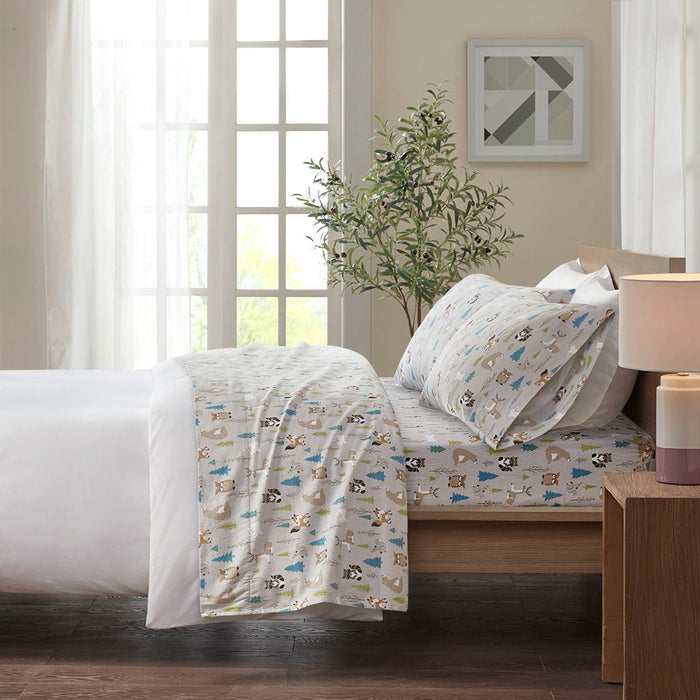 Cozy Flannel - Twin Long 100% Printed Sheet Set - Multi Forest Animals