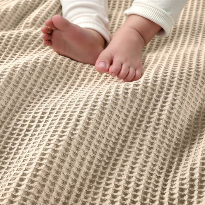 Waffle Weave - Twin Cotton Blanket - Khaki - Simple Home Plus
