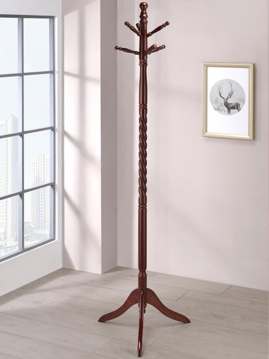 Riona - 6 Hook Freestanding Wood Coat Rack Hat Hanger - Merlot - Simple Home Plus