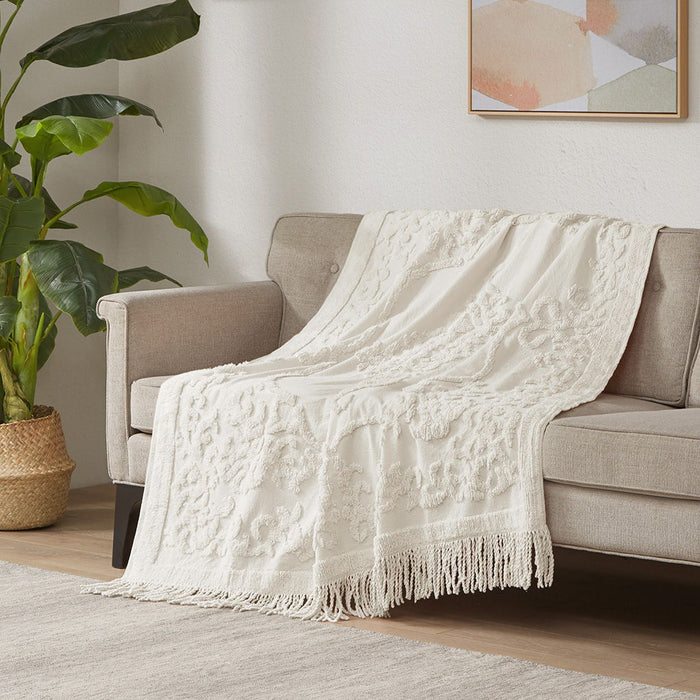 Chloe - Throw With Fringe Tassel - Ivory - Simple Home Plus