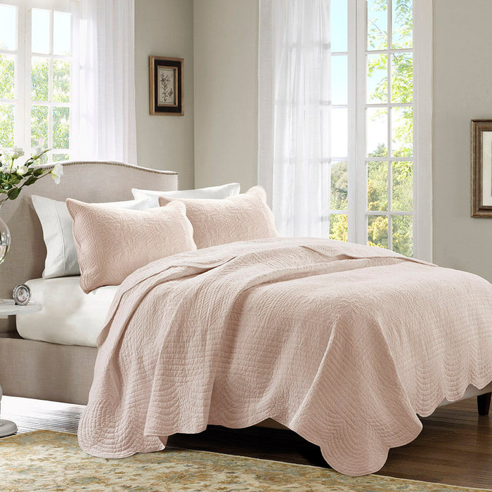 Tuscany - King 3 Piece Reversible Scalloped Edge Coverlet Set - Blush - Simple Home Plus