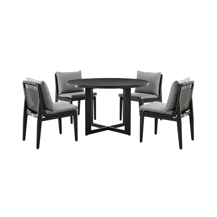Cayman - Outdoor Patio 5-Piece Round Dining Table Set In Aluminum With Gray Cushions - Simple Home Plus