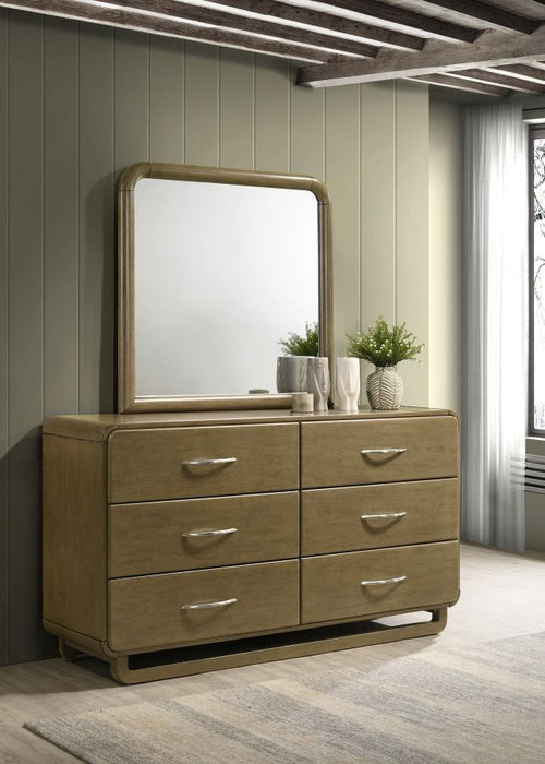 Amsbury - 6-Drawer Dresser And Mirror - Nutmeg - Simple Home Plus