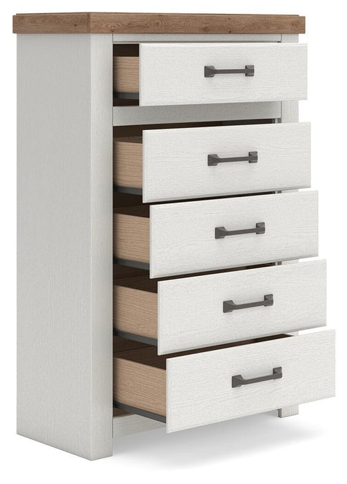 Savonport - Five Drawer Chest - White / Brown - Simple Home Plus