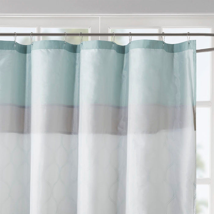 Shawnee - Printed And Embroidered Shower Curtain - Seafoam - Simple Home Plus