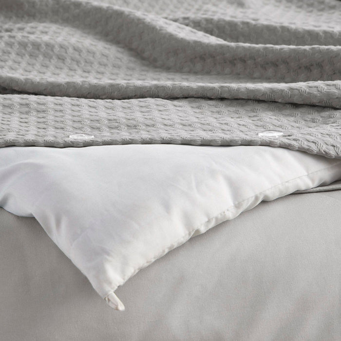 Mina - Full/Queen Waffle Weave Textured Comforter Set - Light Gray - Simple Home Plus