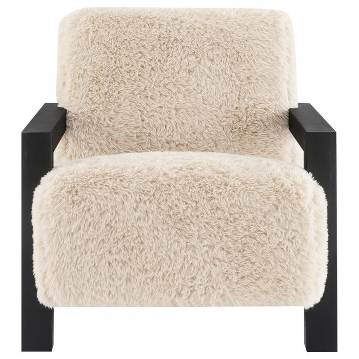 Fitzroy - Faux Fur Upholstered Chair Solid Wood Arms - Latte - Simple Home Plus