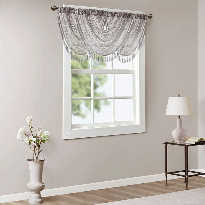 Irina - Diamond Sheer Embroidered Waterfall Valance - Gray - Simple Home Plus