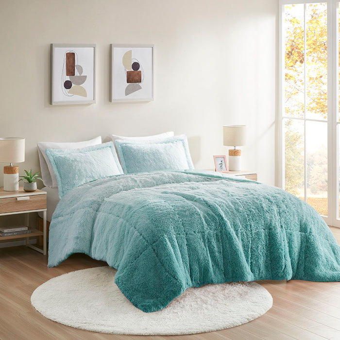 Brielle - King Ombre Shaggy Long Comforter Mini Set - Blue - Simple Home Plus