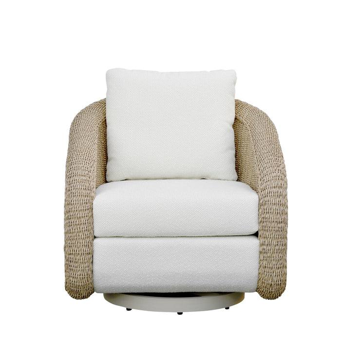 Pavilion - 3-Piece Outdoor Conversation Set (Swivel Club Chairs & End Table) - White / Natural - Simple Home Plus