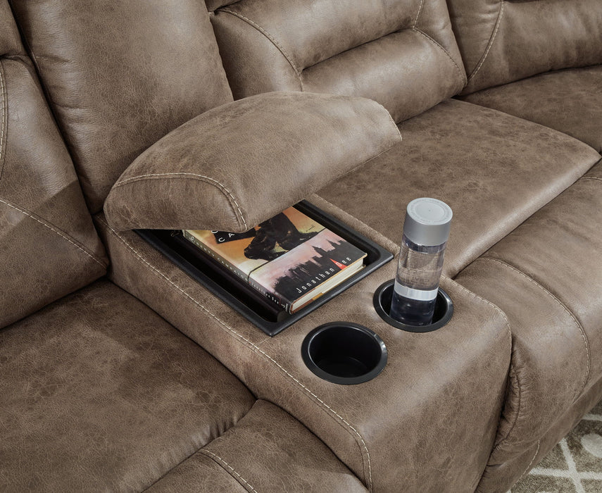 Ravenel - 3-Piece Power Reclining Sectional With Raf Power Reclining Loveseat With Console - Faux Leather - Fossil - Simple Home Plus