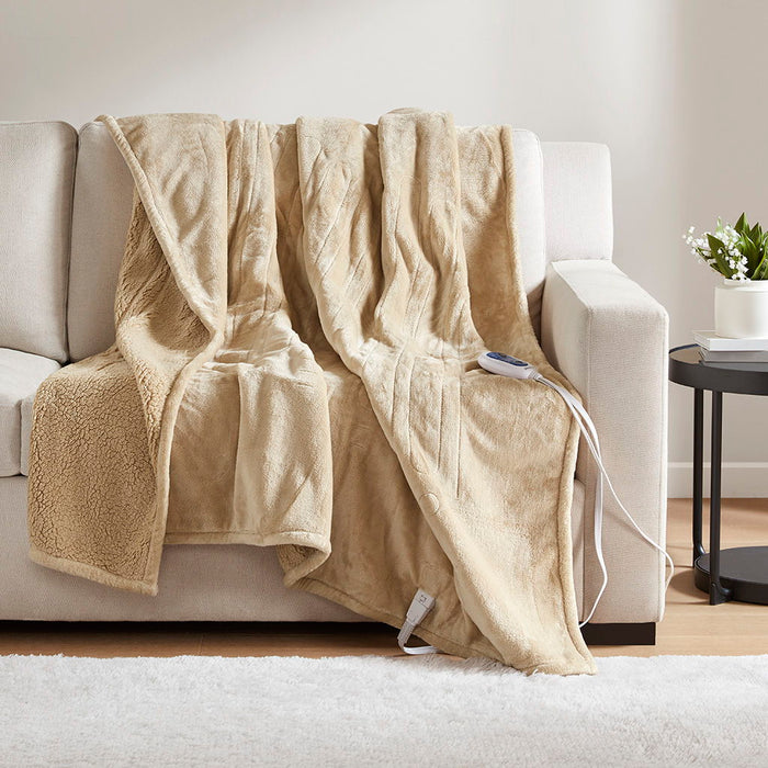 Heated Microlight to Berber - 60"W x 70"L Throw - Beige - Simple Home Plus