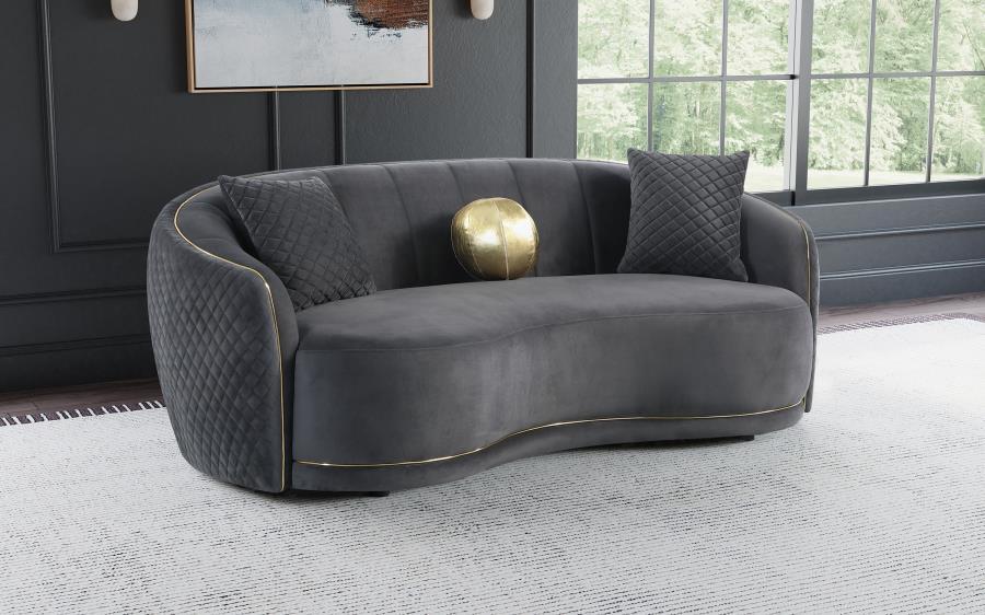 Brookside - Velvet Upholstered Curved Sofa - Dark Gray - Simple Home Plus