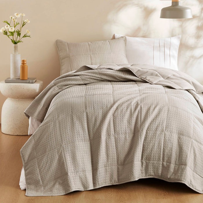 Mina - Twin/Twin Long Waffle Weave Textured Quilt Set - Neutral - Simple Home Plus