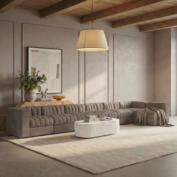 Rummi - Velvet Performance Fabric Upholstered 7 Piece Modular Sectional, L-Shaped (Right) - Simple Home Plus