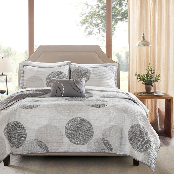 Knowles - Twin Complete Reversible Coverlet And Sheet Set - Gray - Simple Home Plus